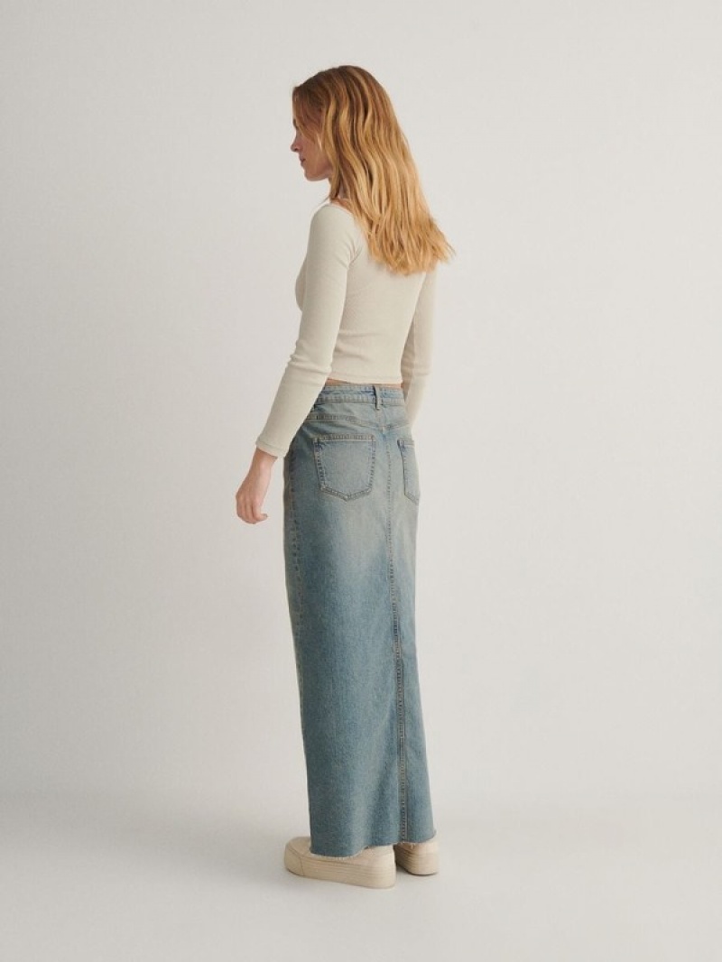 Reserved Denim Midi Röcke Damen Blau | DFXHWI-634