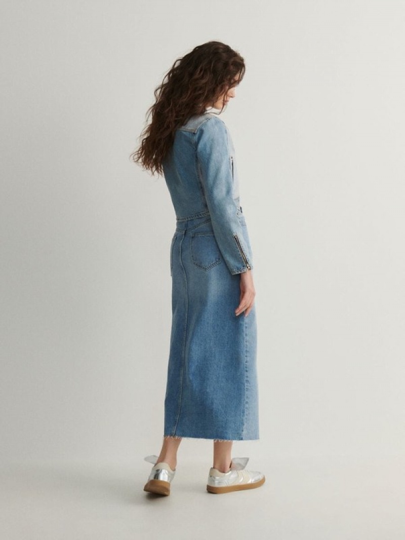 Reserved Denim Midi Röcke Damen Blau | NHOMFD-816