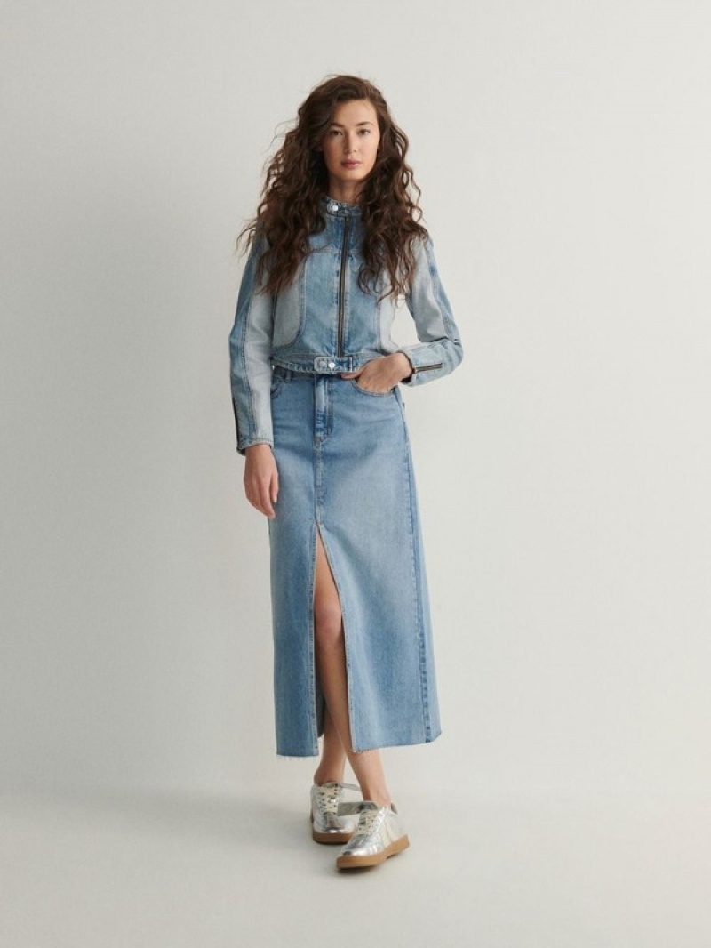 Reserved Denim Midi Röcke Damen Blau | NHOMFD-816