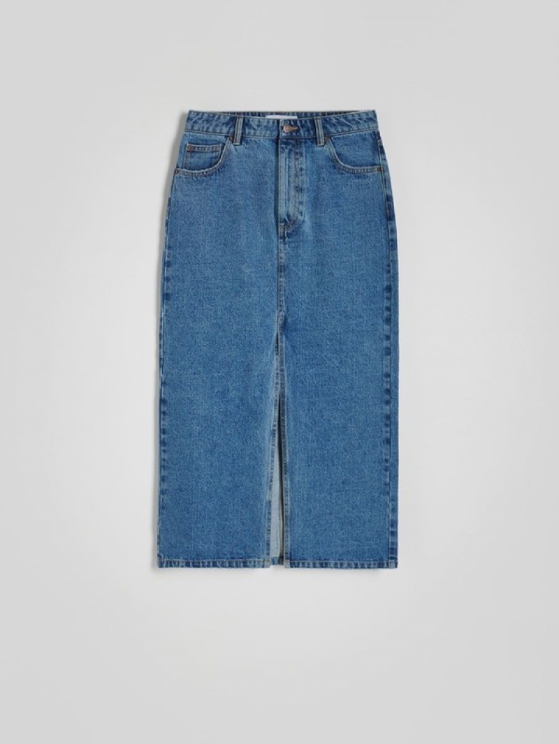 Reserved Denim Midi Röcke Damen Blau | OXZNCR-986