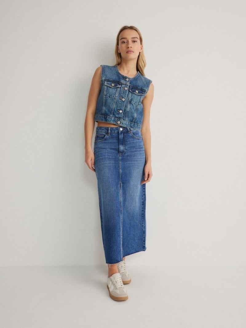 Reserved Denim Midi Röcke Damen Blau | PSIMXT-654