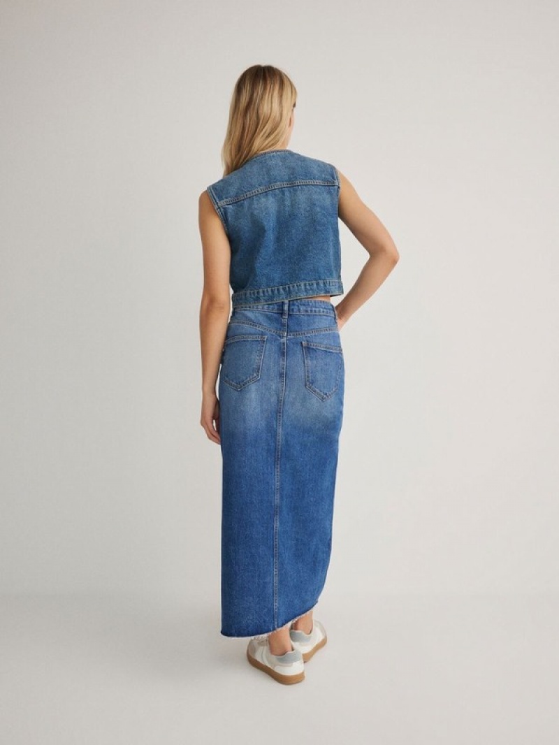 Reserved Denim Midi Röcke Damen Blau | PSIMXT-654