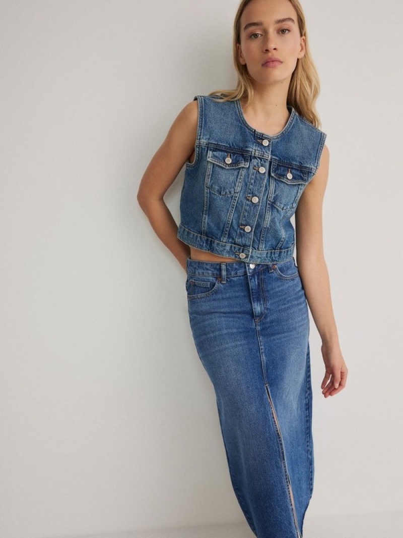 Reserved Denim Midi Röcke Damen Blau | PSIMXT-654