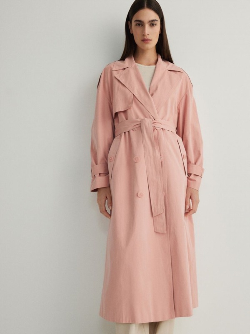 Reserved Double Breasted Oversized Trench Mäntel Damen Rosa | VNTJSD-521