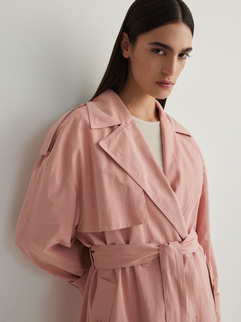 Reserved Double Breasted Oversized Trench Mäntel Damen Rosa | VNTJSD-521