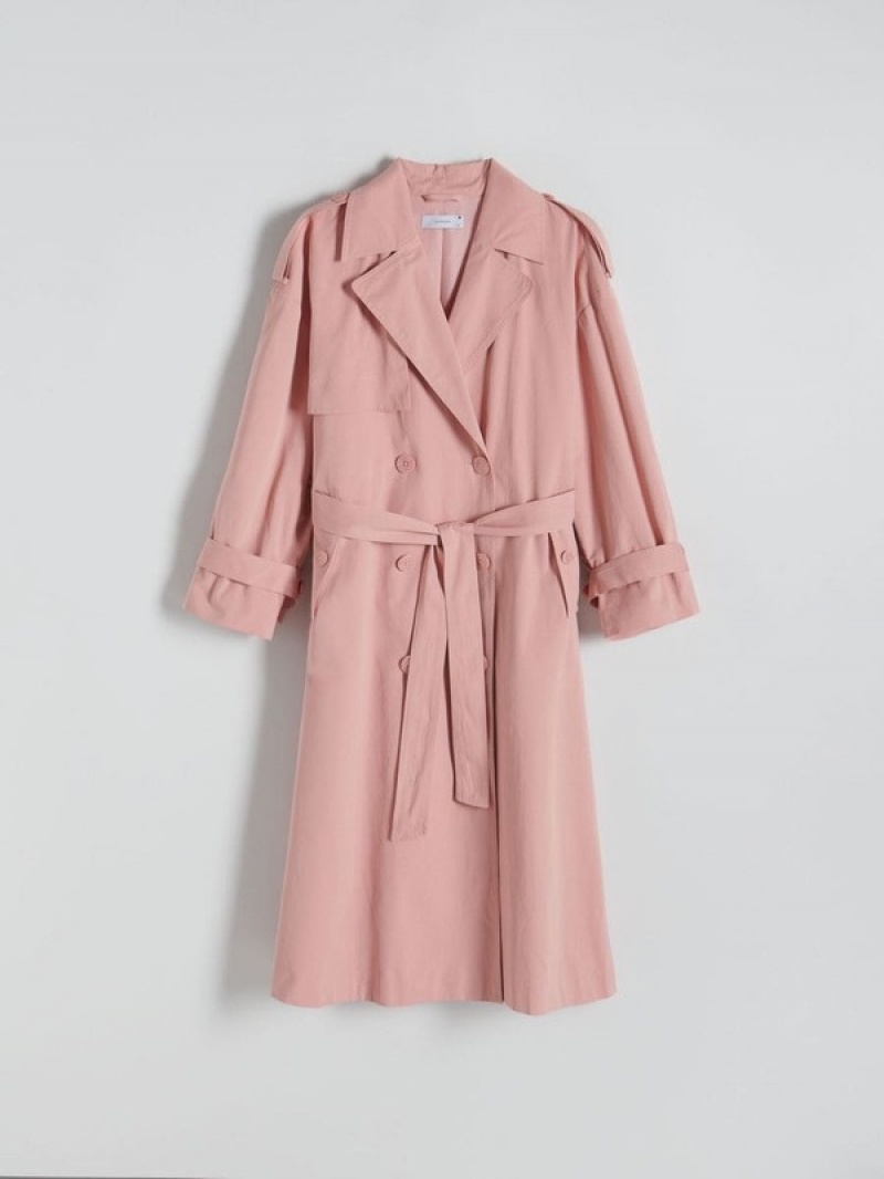 Reserved Double Breasted Oversized Trench Mäntel Damen Rosa | VNTJSD-521