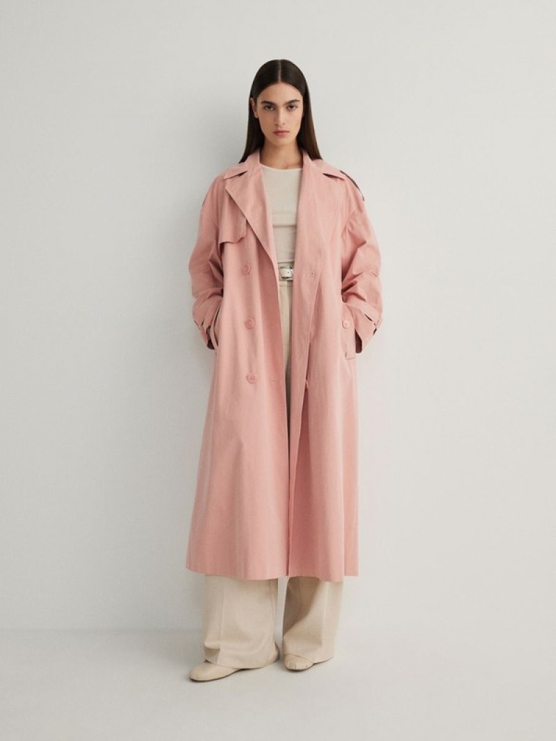 Reserved Double Breasted Oversized Trench Mäntel Damen Rosa | VNTJSD-521