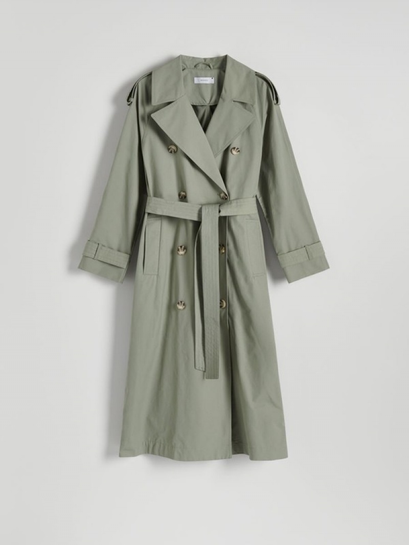 Reserved Double Breasted Oversized Trench Mäntel Damen Grün | MONFJL-453