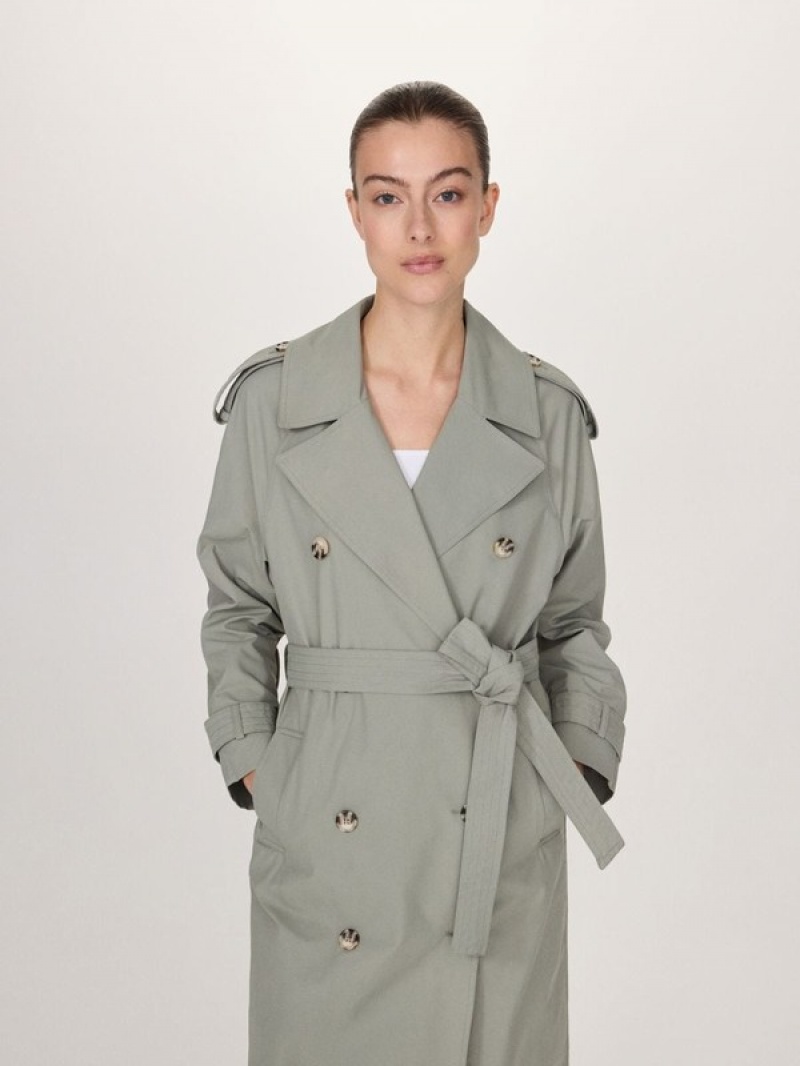 Reserved Double Breasted Oversized Trench Mäntel Damen Grün | MONFJL-453