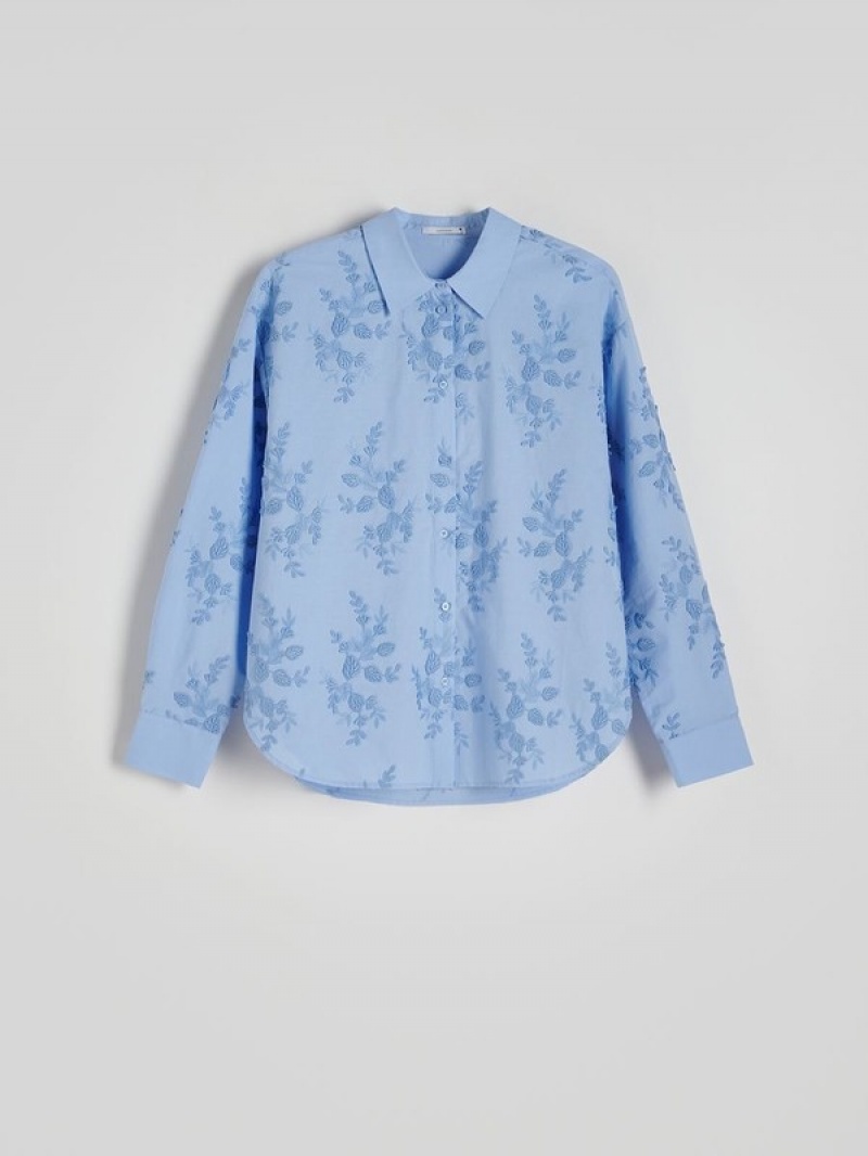 Reserved Embroidery Hemd Damen Blau | TOLKMJ-067