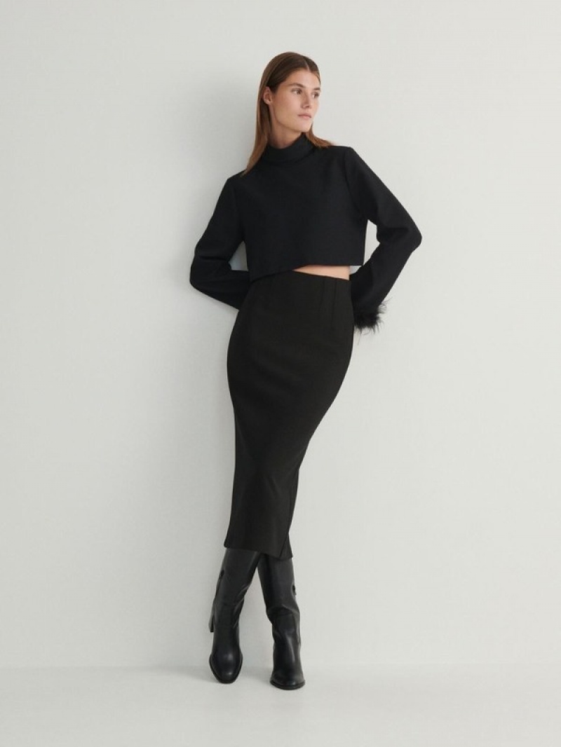 Reserved Fitted Midi Röcke Damen Schwarz | SKWGVU-015