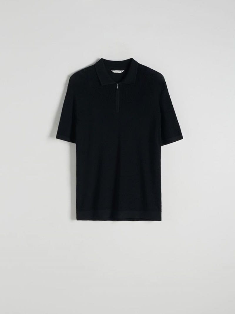 Reserved Jersey Polo Shirts Herren Schwarz | CXOYQN-659