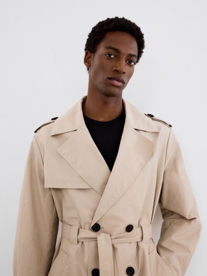 Reserved Klassische Design Trench Mäntel Herren Beige | SYMKIN-497