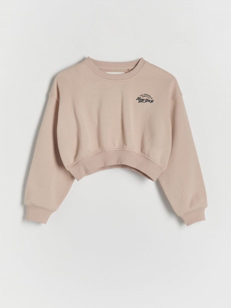 Reserved Kurzes Printed Sweatshirts Mädchen Beige | UMRPEC-503