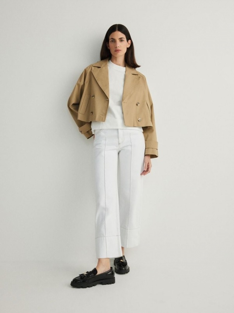 Reserved Kurzes Trench Mäntel Damen Beige | PKDIWO-062