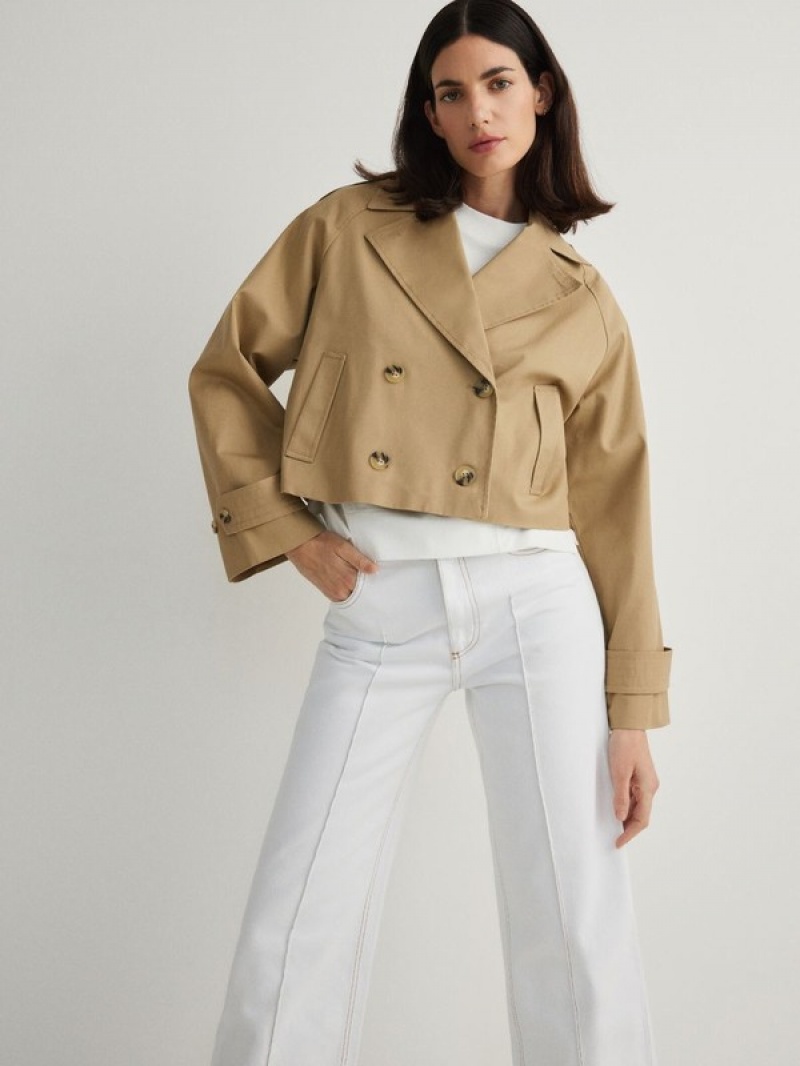 Reserved Kurzes Trench Mäntel Damen Beige | PKDIWO-062