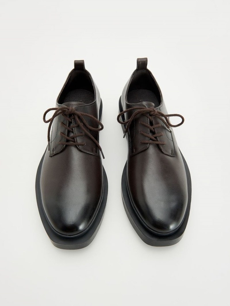 Reserved Leder Derby Schuhe Herren Dunkelbraun | DLCBUA-059