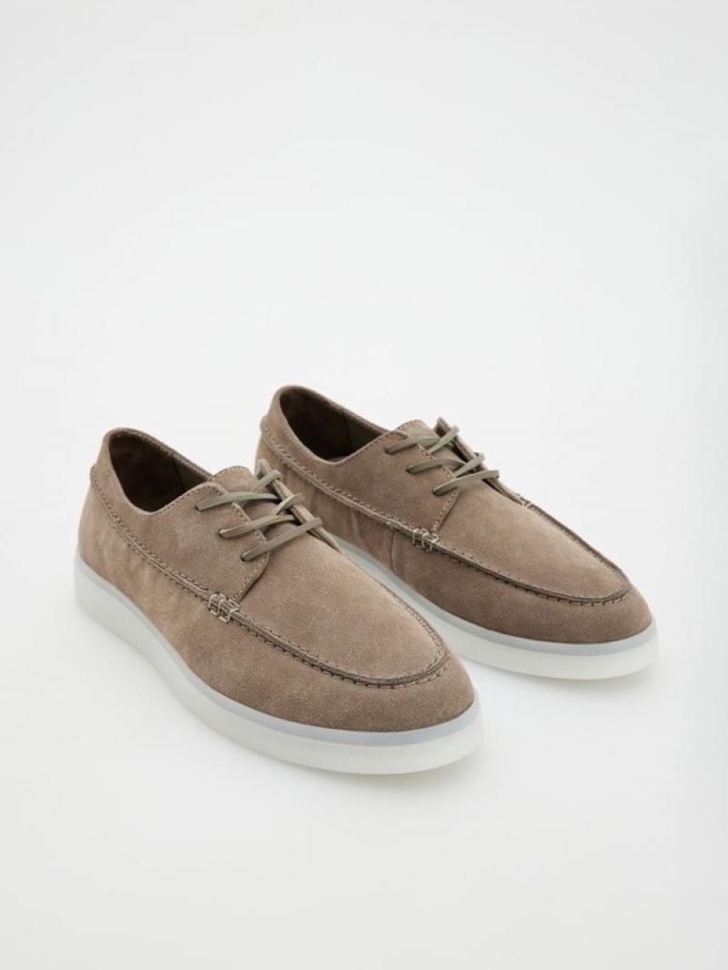 Reserved Leder Derby Schuhe Herren Hellgrau | YAUHOK-685