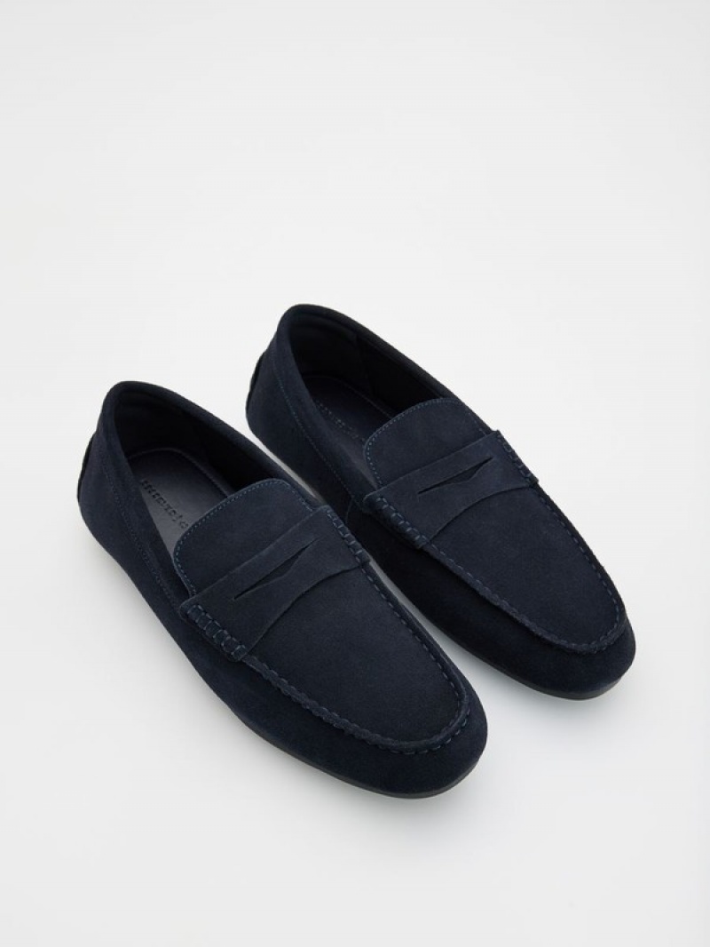 Reserved Leder Schuhe Herren Navy | FKLRWT-304