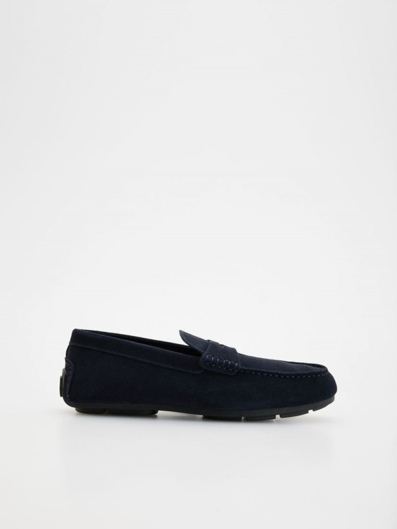 Reserved Leder Schuhe Herren Navy | FKLRWT-304