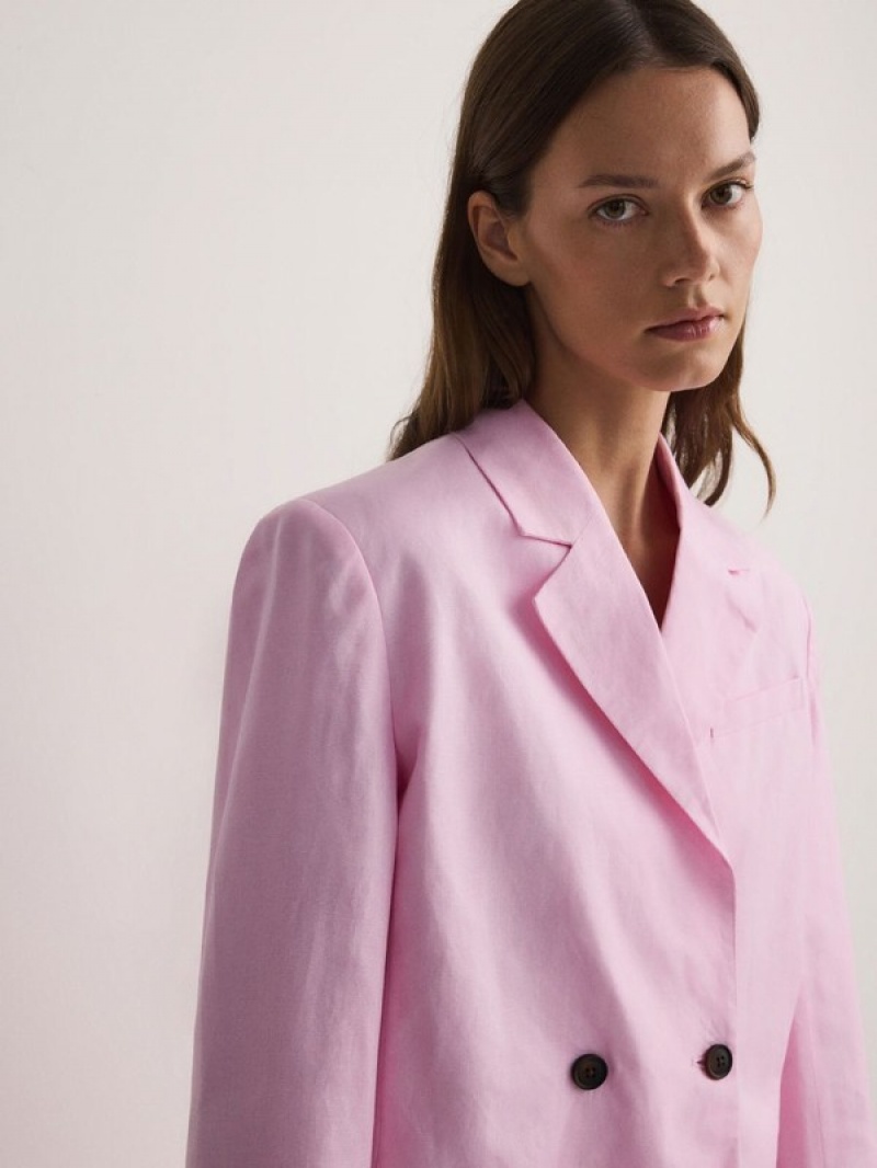 Reserved Linen And Viscose Blend Blazer Damen Rosa | ELQFMX-368