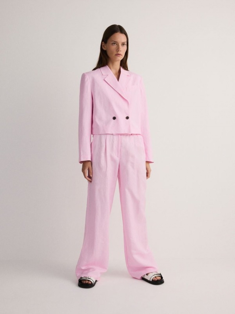 Reserved Linen And Viscose Blend Blazer Damen Rosa | ELQFMX-368