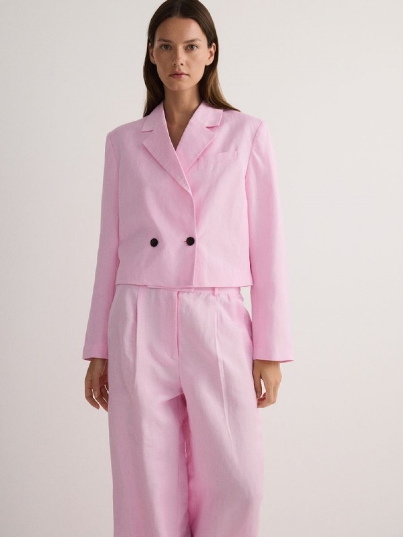 Reserved Linen And Viscose Blend Blazer Damen Rosa | ELQFMX-368