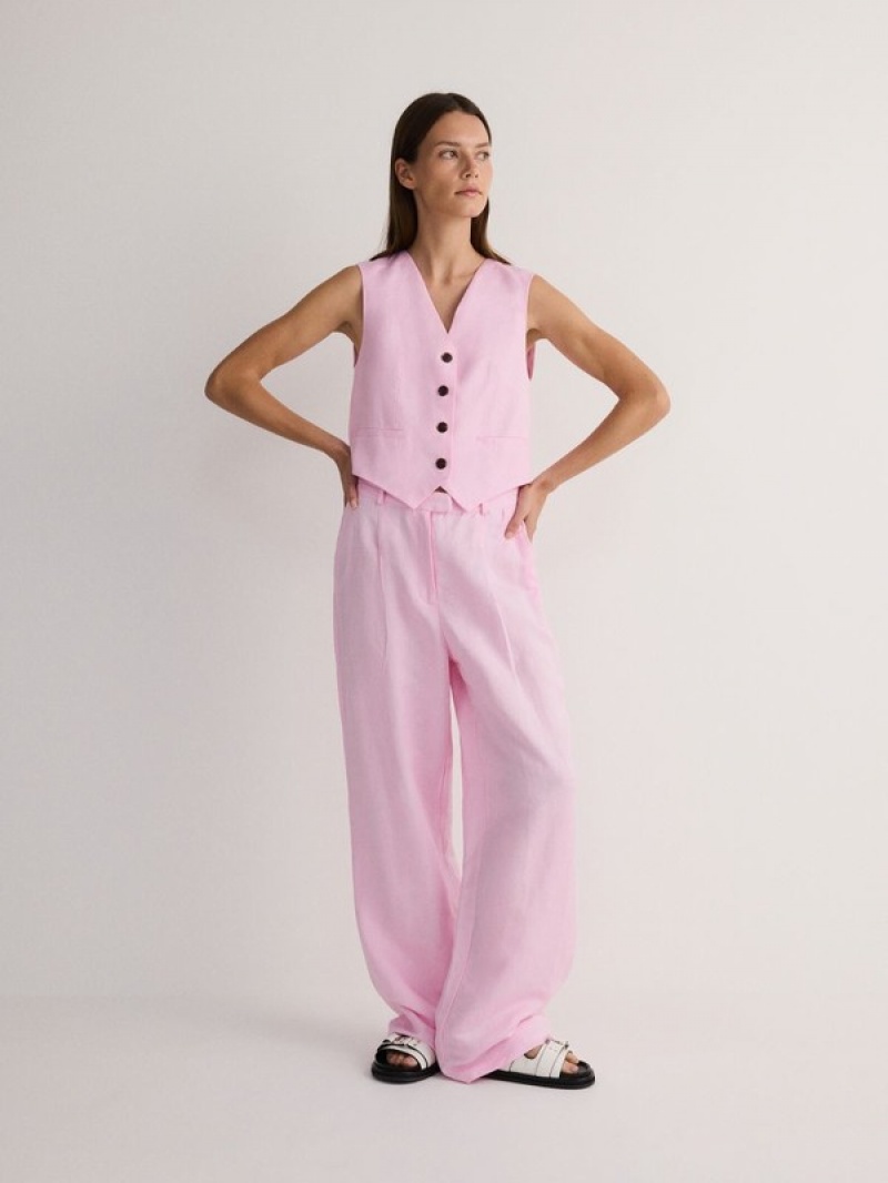 Reserved Linen Blend Weste Damen Rosa | PYQDVK-702