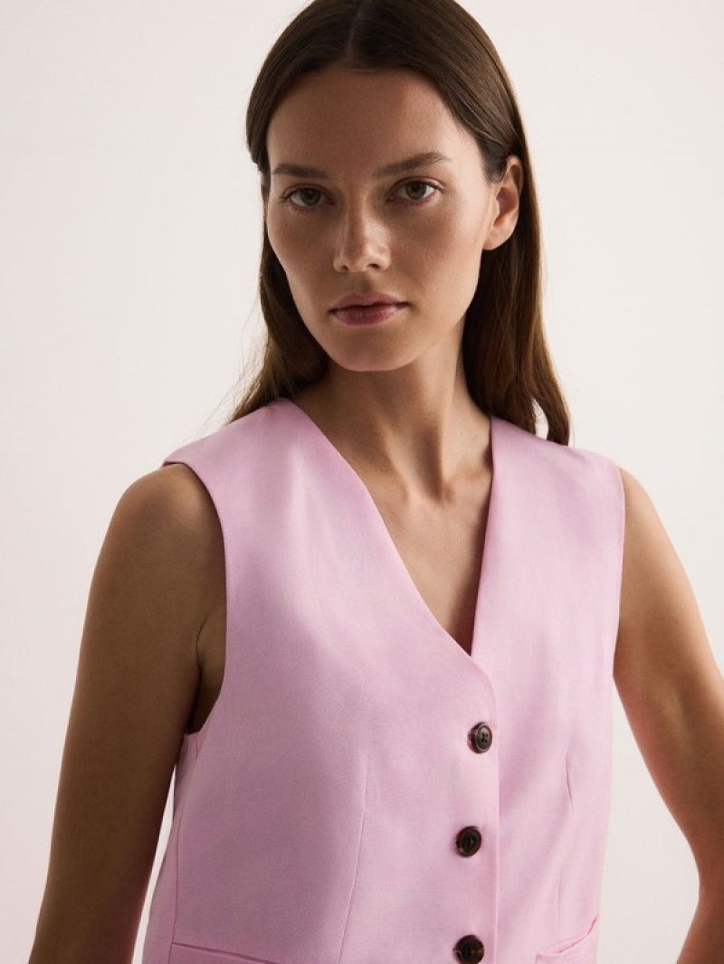 Reserved Linen Blend Weste Damen Rosa | PYQDVK-702