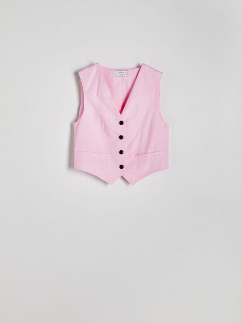 Reserved Linen Blend Weste Damen Rosa | PYQDVK-702