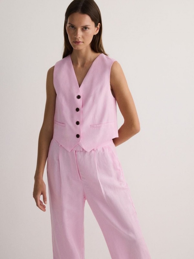 Reserved Linen Blend Weste Damen Rosa | PYQDVK-702