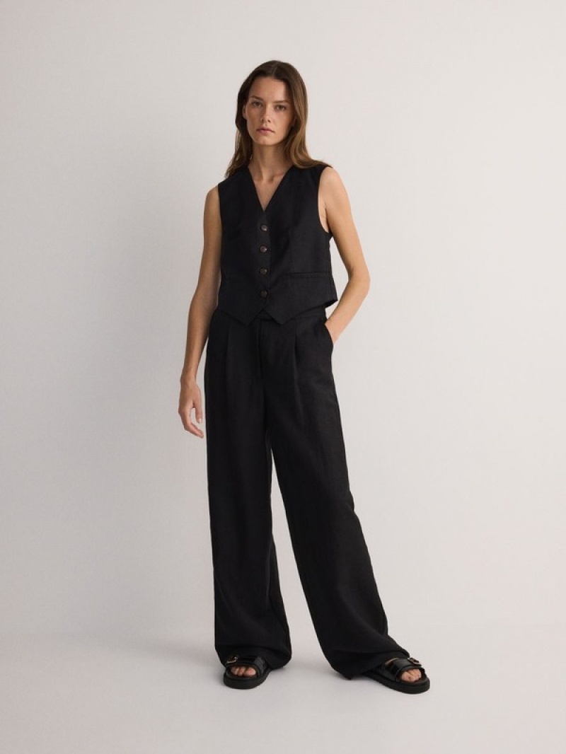 Reserved Linen Blend Weste Damen Schwarz | QPHDIF-165