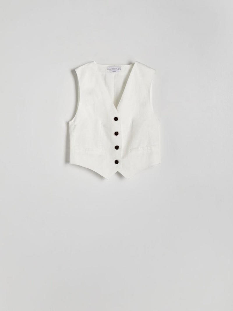 Reserved Linen Blend Weste Damen Weiß | CDXSRQ-412