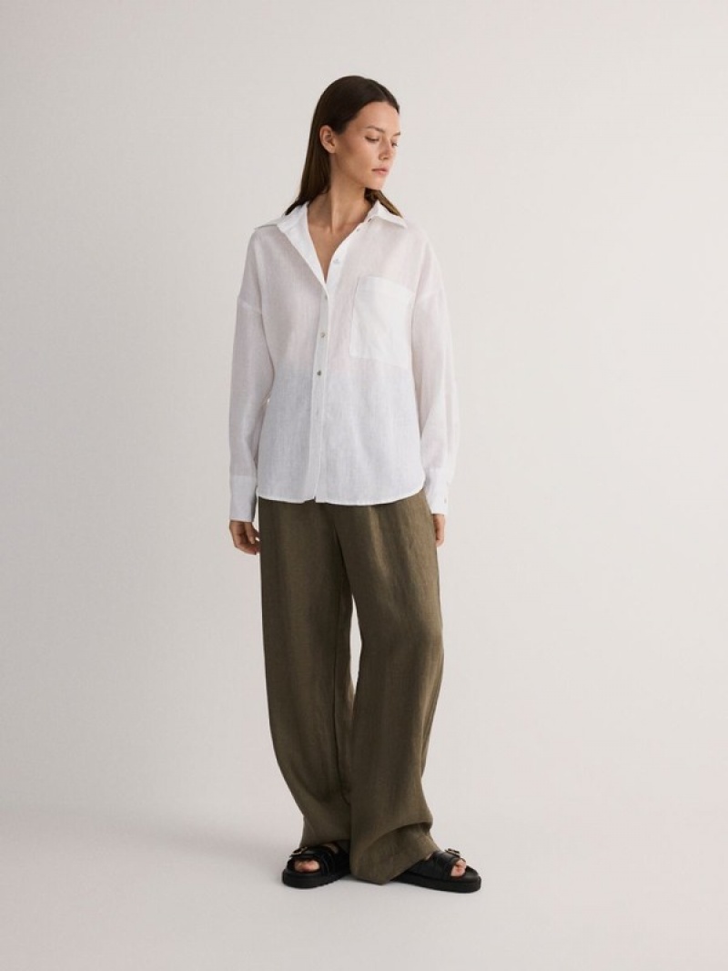 Reserved Linen Hemd Damen Weiß | ZIROWQ-396