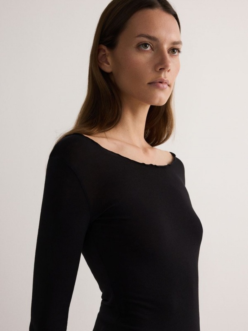 Reserved Long Sleeve Topdecorative Trim Hemd Damen Schwarz | JEIFAL-645