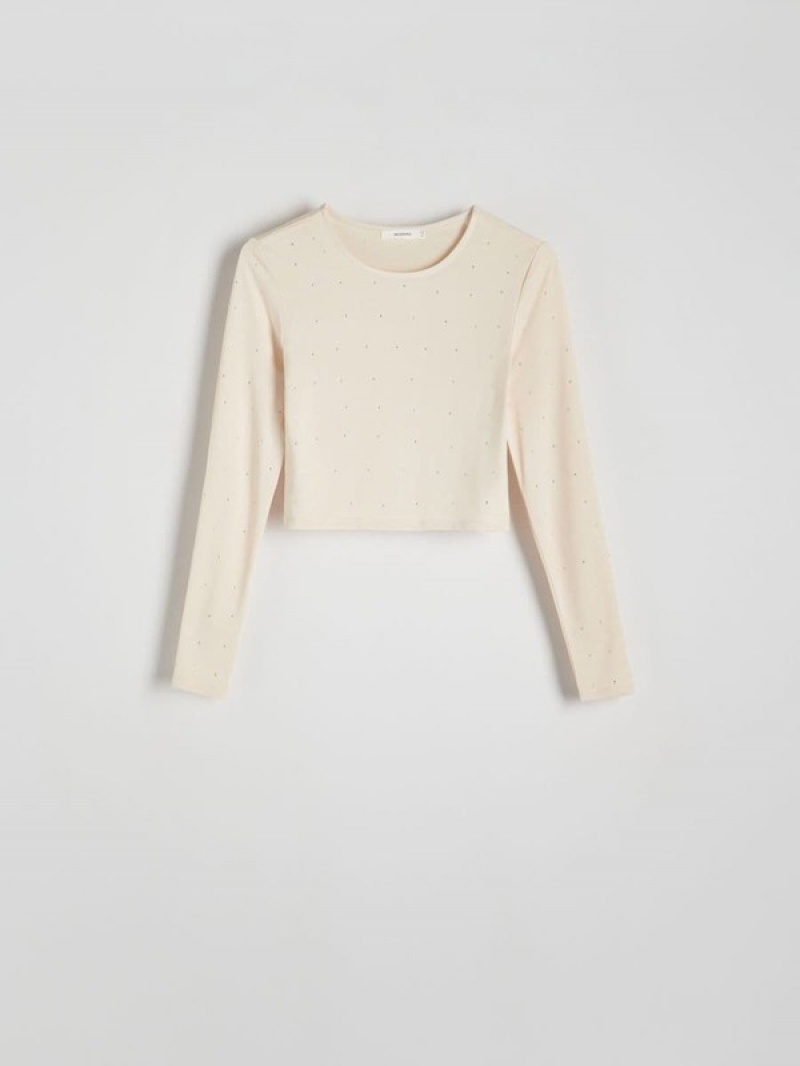 Reserved Long Sleeve T-shiny Appliqués Hemd Damen Beige | JPDTCB-458