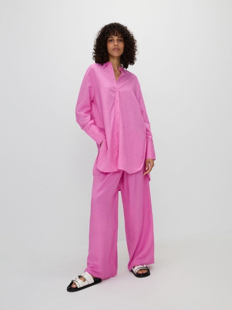 Reserved Longline Viscose Rich Hemd Damen Rosa | PTZAKI-465