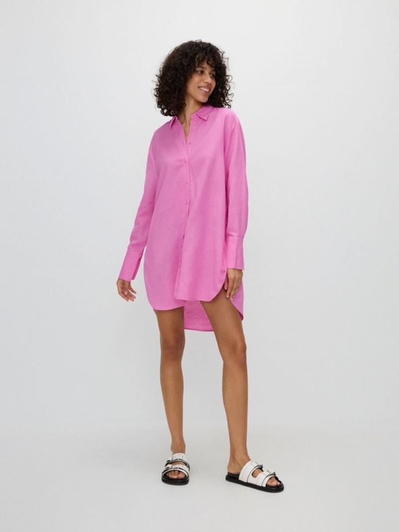 Reserved Longline Viscose Rich Hemd Damen Rosa | PTZAKI-465