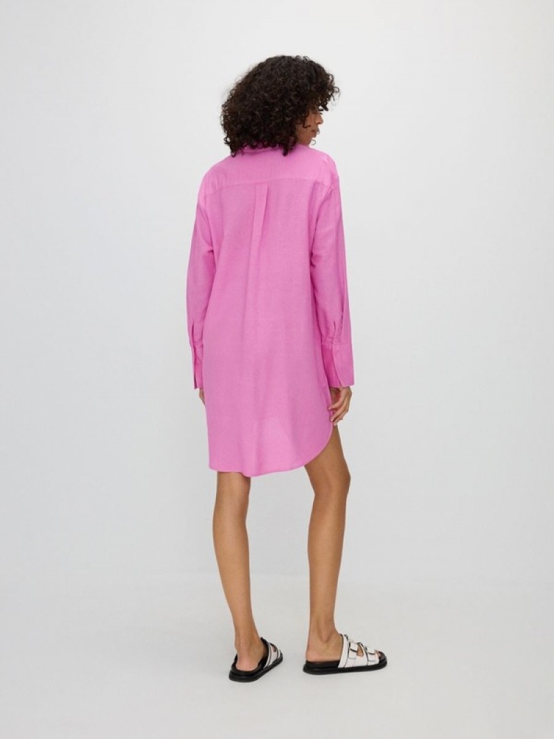 Reserved Longline Viscose Rich Hemd Damen Rosa | PTZAKI-465