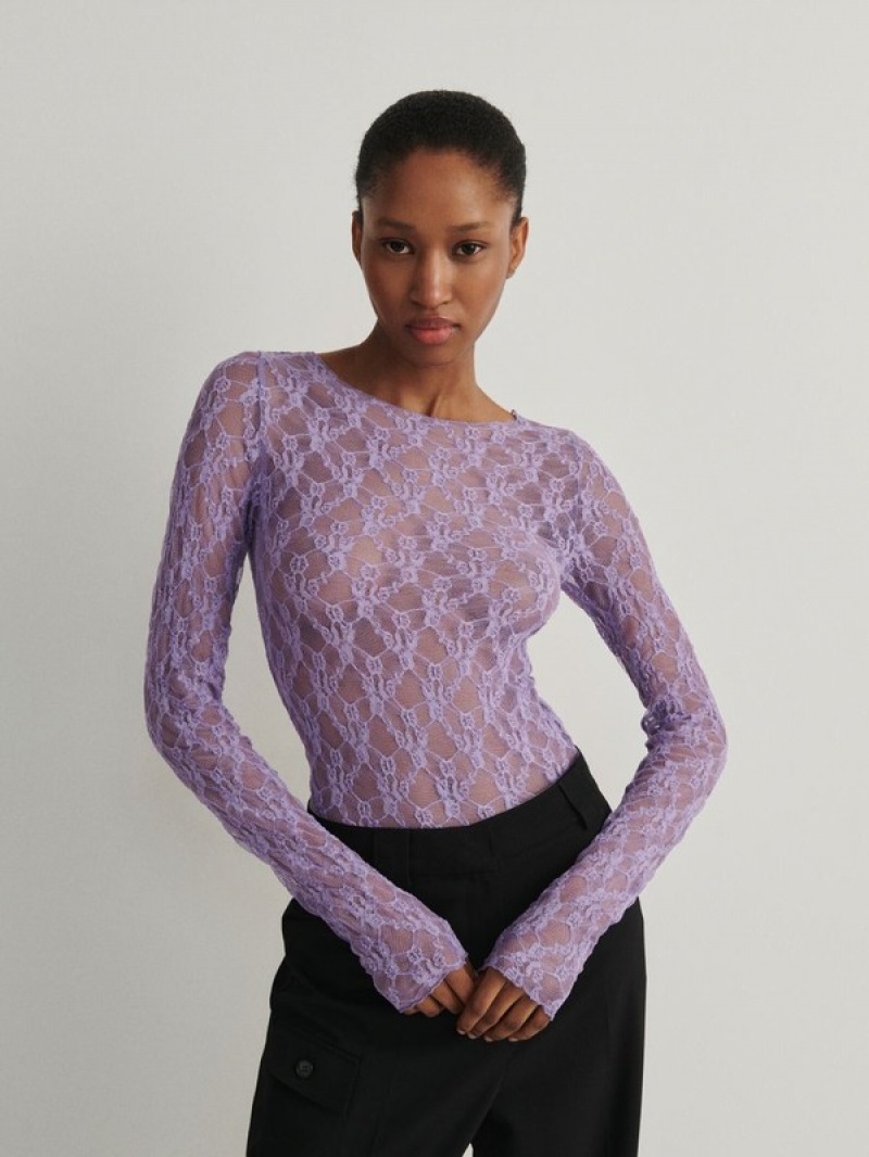 Reserved Long-sleeved Top Hemd Damen Lila | QXBRCW-327