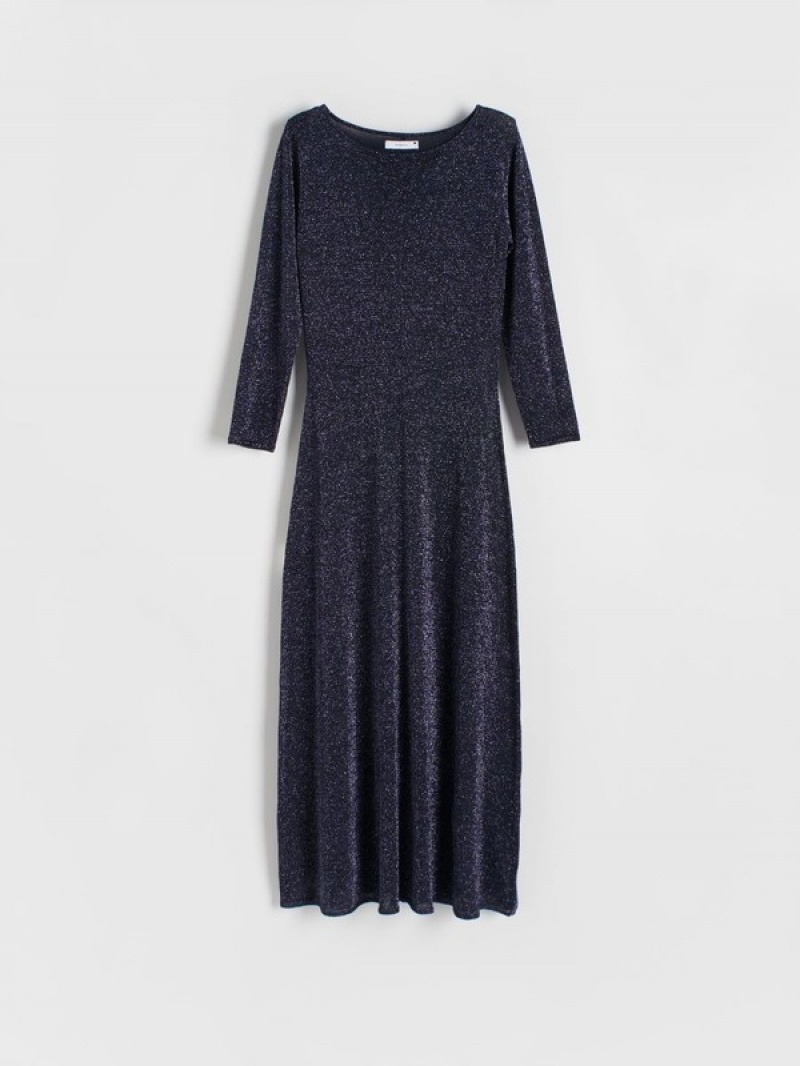 Reserved Metallic Effect Kleid Damen Navy | XJMFHQ-521