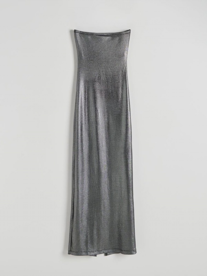 Reserved Metallic Effect Kleid Damen Schwarz | WXAHCE-768