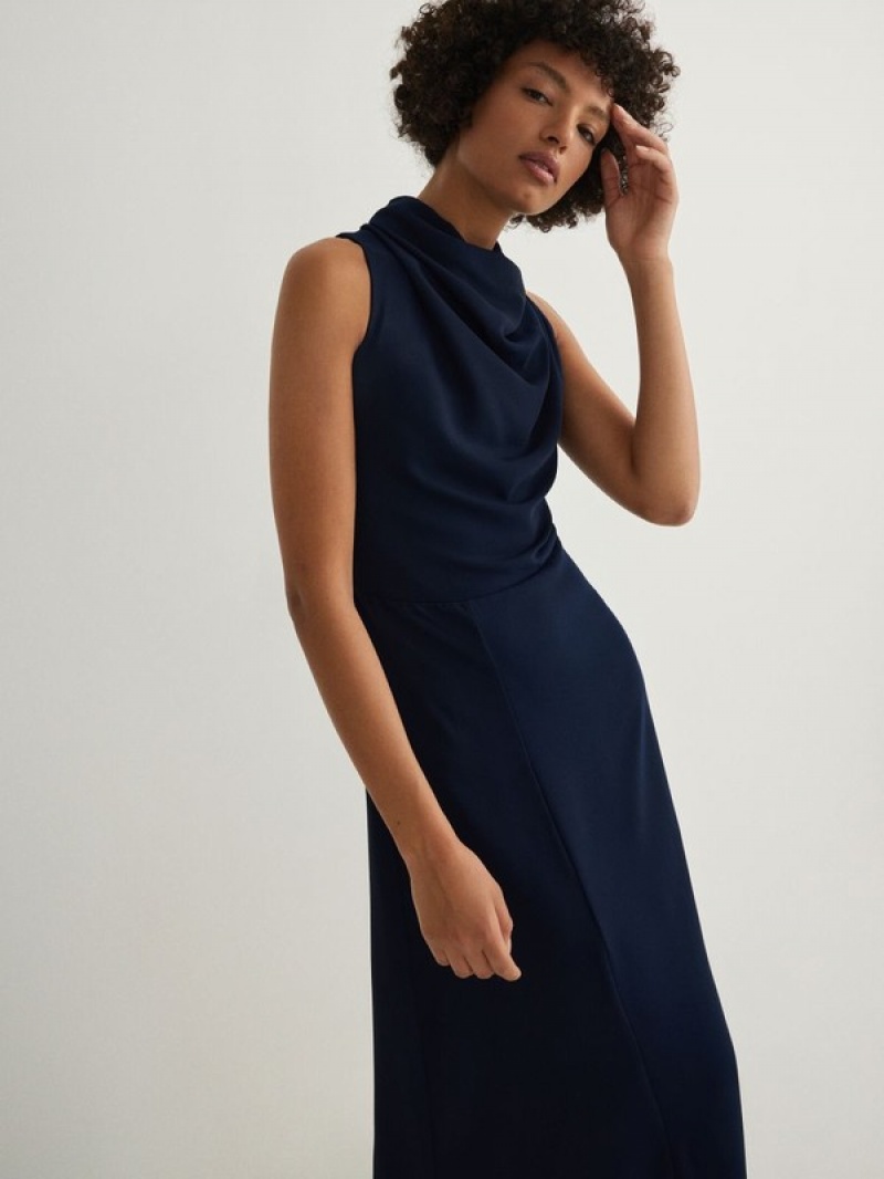 Reserved Midi Halter Kleid Damen Navy | BOSMVD-826