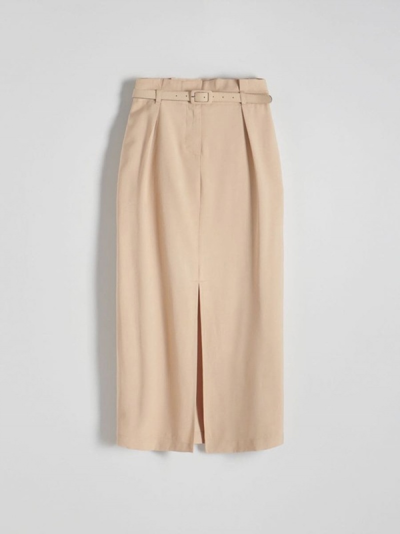 Reserved Midi With Röcke Damen Beige | RGYKEC-758