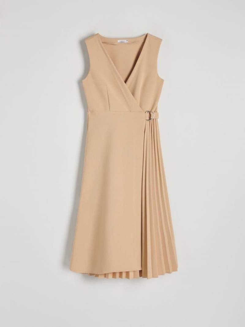 Reserved Midipleats Kleid Damen Beige | MQGYVP-438