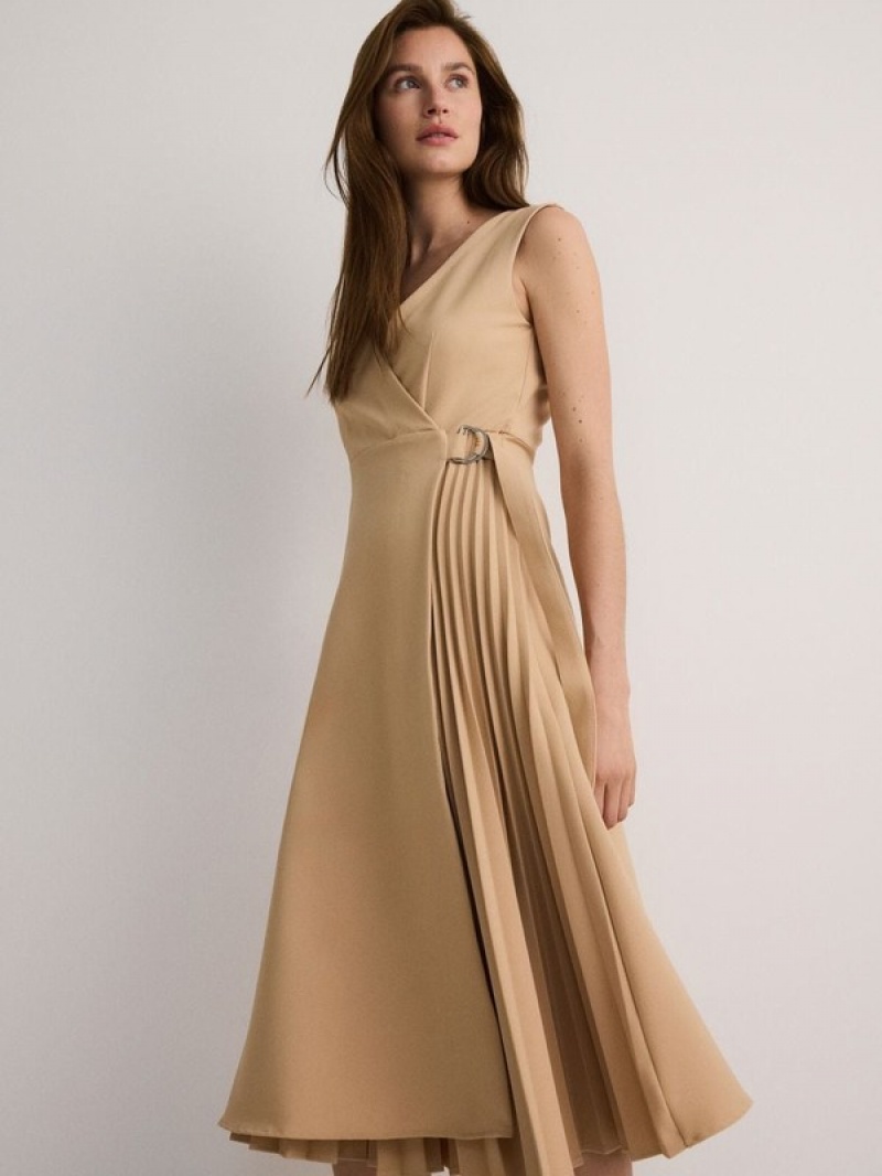 Reserved Midipleats Kleid Damen Beige | MQGYVP-438