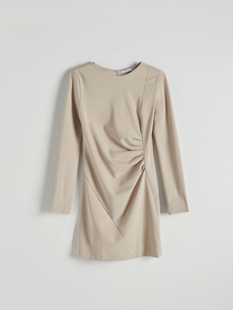 Reserved Minigathered Details Kleid Damen Beige | KJSEWH-026