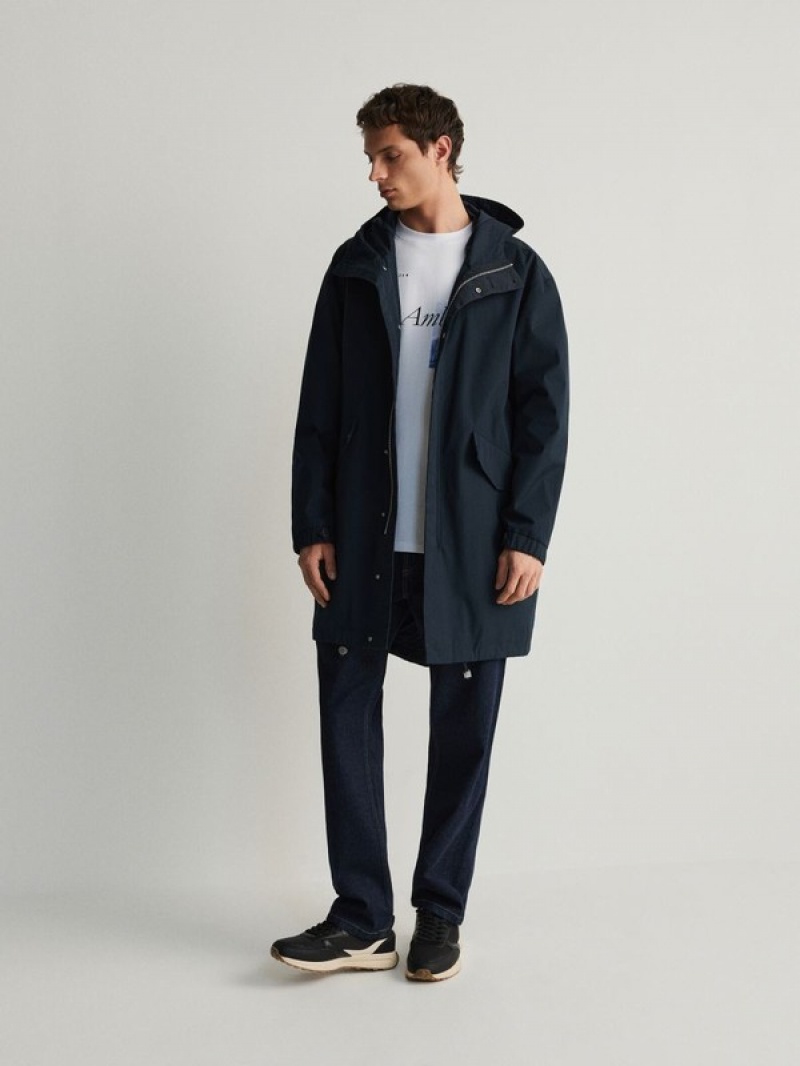 Reserved Mit Kapuze Parka Mäntel Herren Navy | HQARDX-632