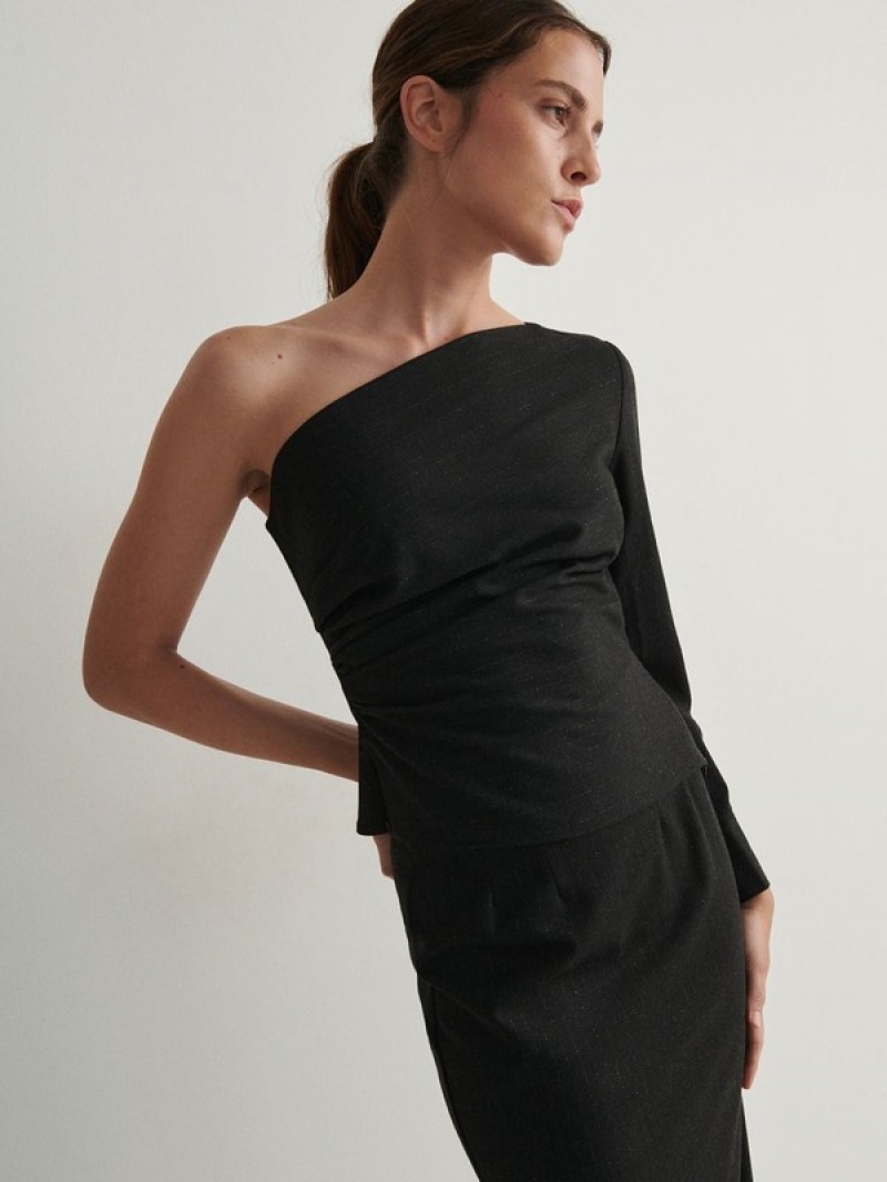 Reserved One Shoulder Hemd Damen Dunkelgrau | ORUBCS-764