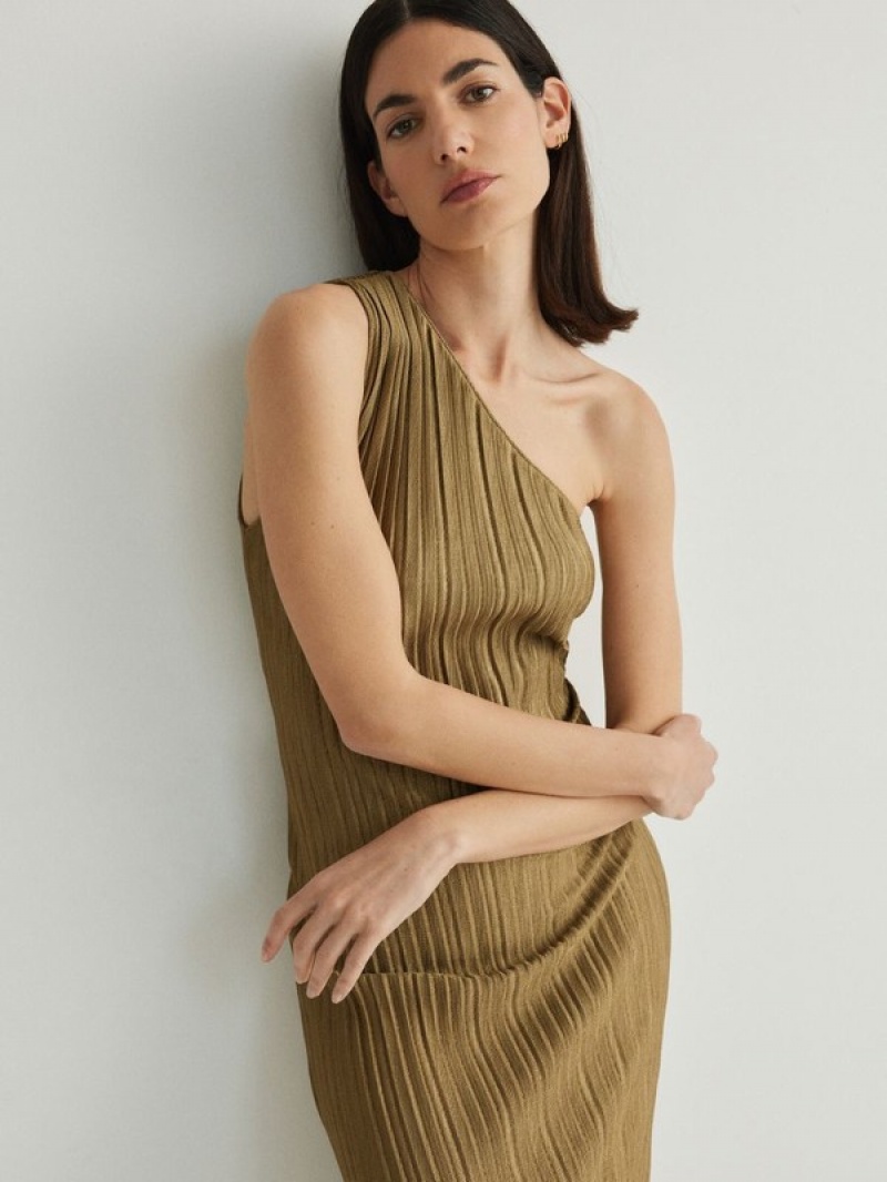 Reserved One Shoulder Kleid Damen Grün | KFHACL-597